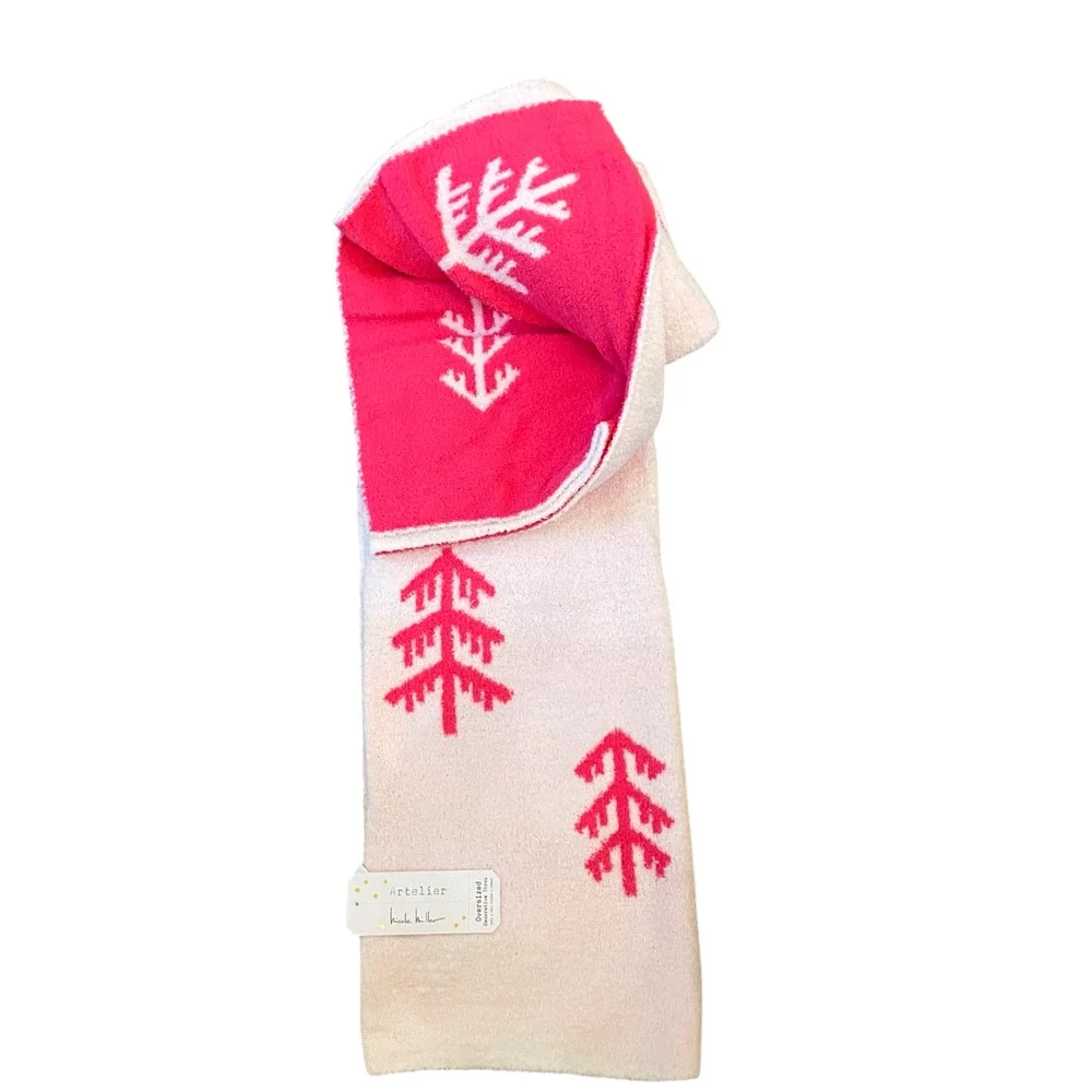 Nicole Miller Reversible Christmas Tree Throw Blanket 50x70 Hot Pink & White New